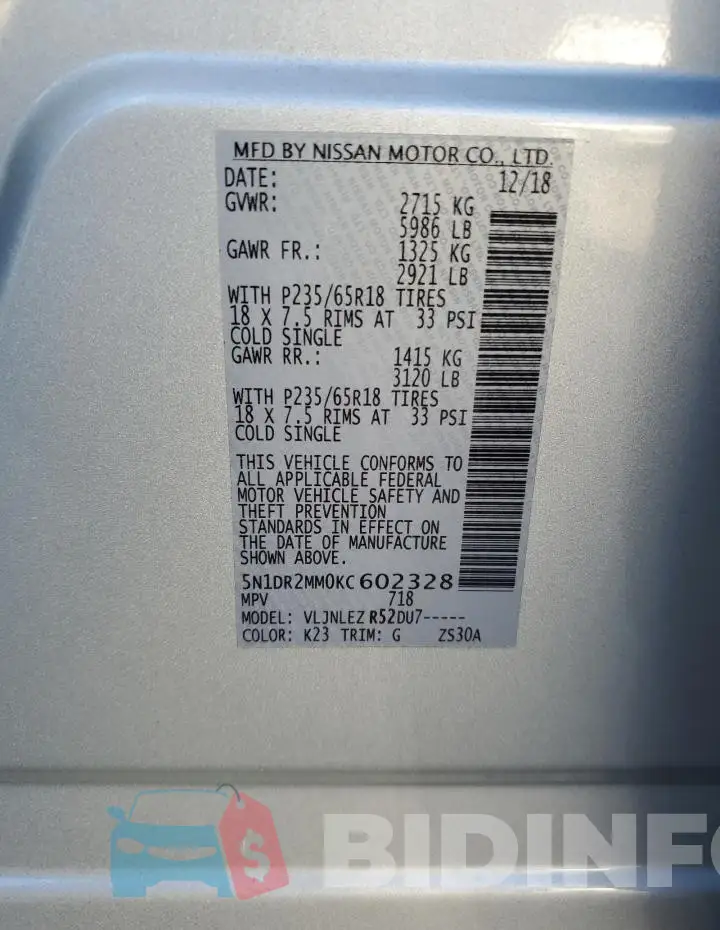 5N1DR2MM0KC602328 Photo# 14