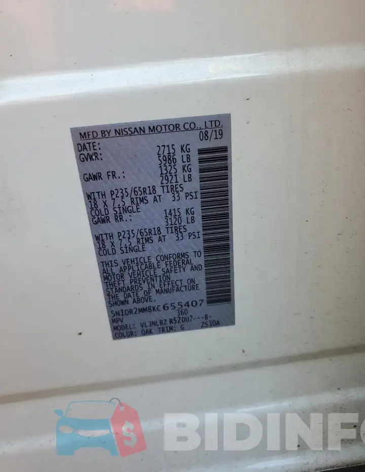 5N1DR2MM8KC655407 Photo# 13