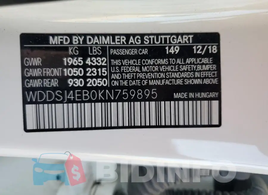 WDDSJ4EB0KN759895 Photo# 12