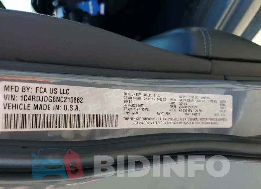 1C4RDJDG8NC210862 Photo# 13