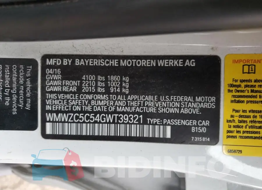 WMWZC5C54GWT39321 Photo# 12