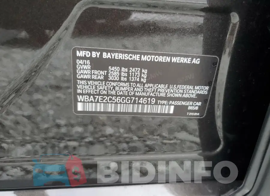 WBA7E2C56GG714619 Photo# 12