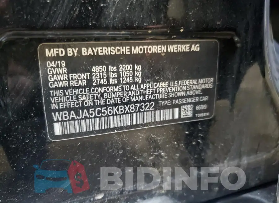 WBAJA5C56KBX87322 Photo# 12
