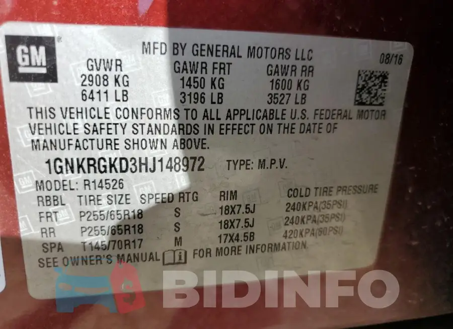 1GNKRGKD3HJ148972 Photo# 13
