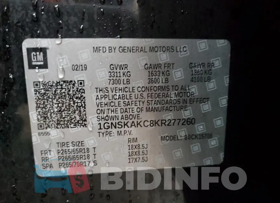 1GNSKAKC8KR277260 Photo# 14