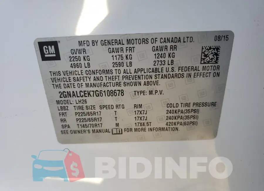 2GNALCEK7G6108678 Photo# 14