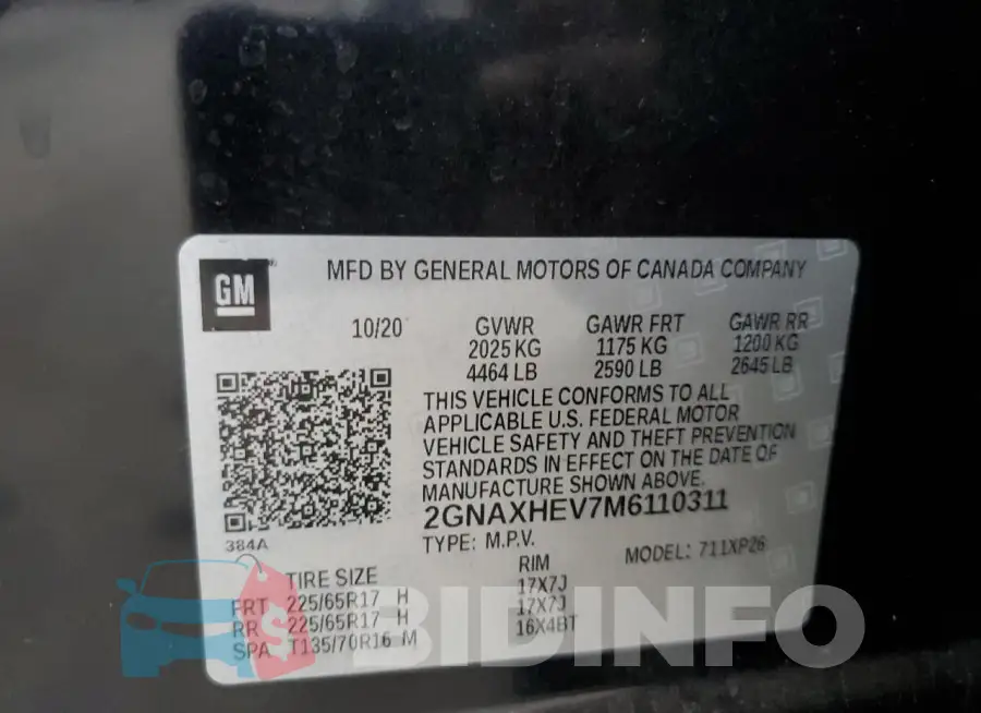 2GNAXHEV7M6110311 Photo# 13