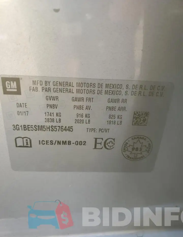 3G1BE5SM5HS576445 Photo# 12