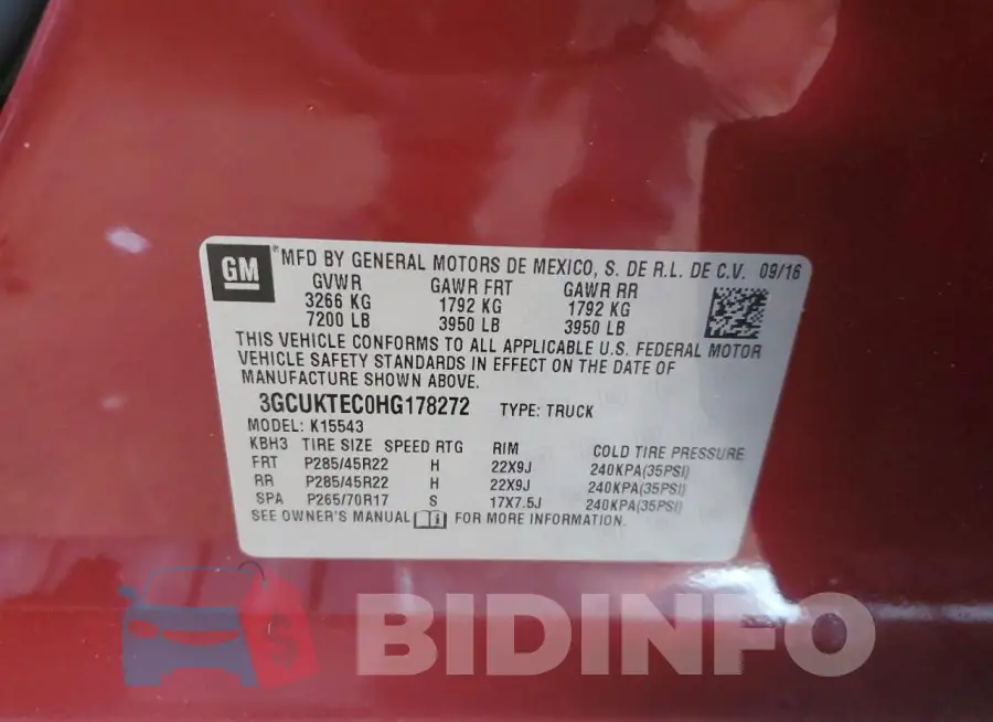3GCUKTEC0HG178272 Photo# 12