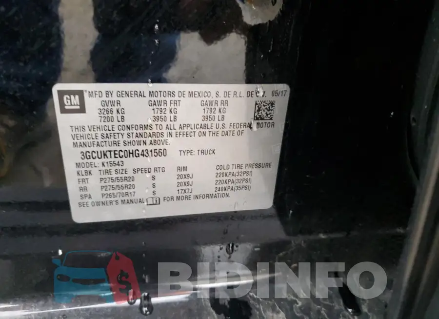 3GCUKTEC0HG431560 Photo# 12
