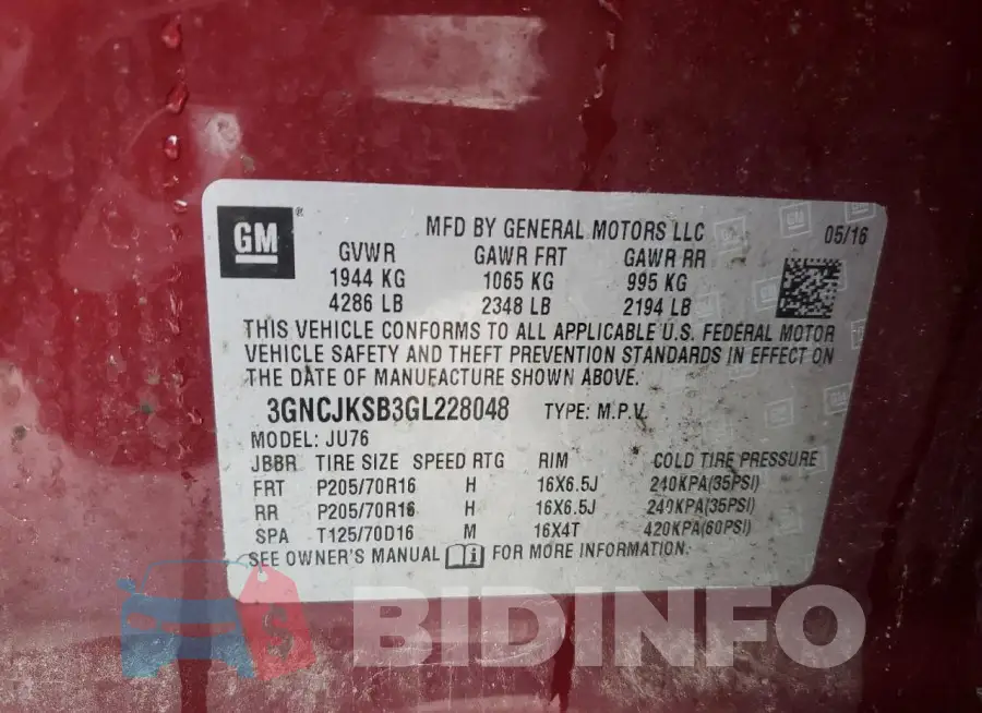 3GNCJKSB3GL228048 Photo# 13