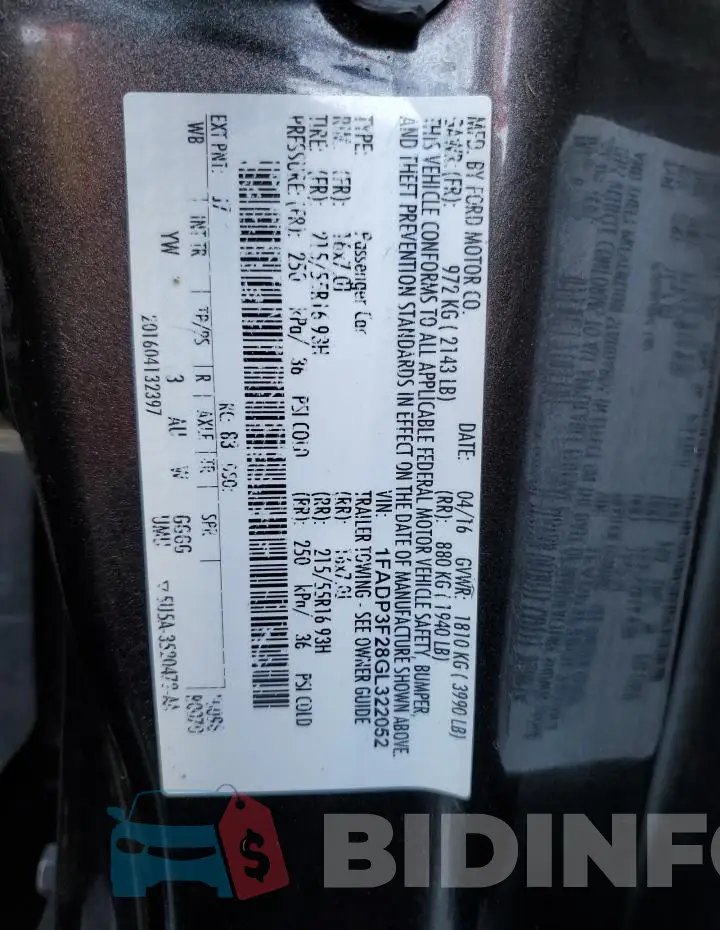 1FADP3F28GL322052 Photo# 13