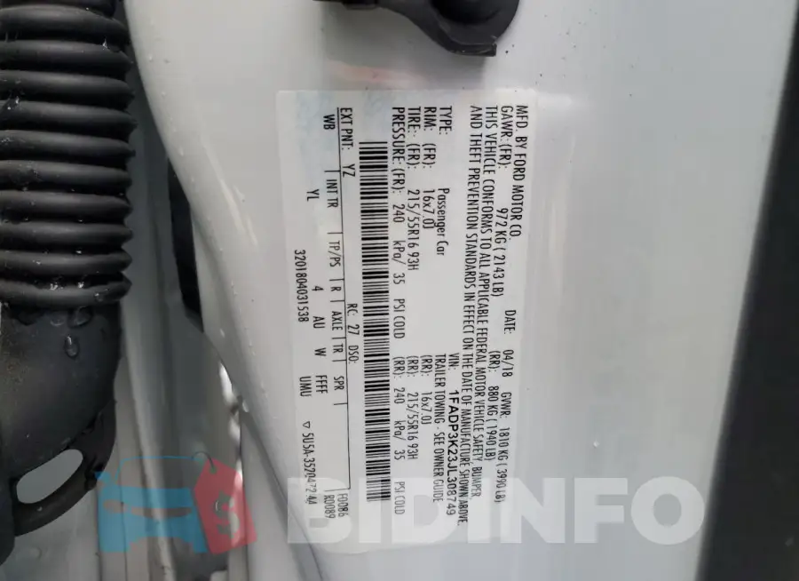 1FADP3K23JL308749 Photo# 14