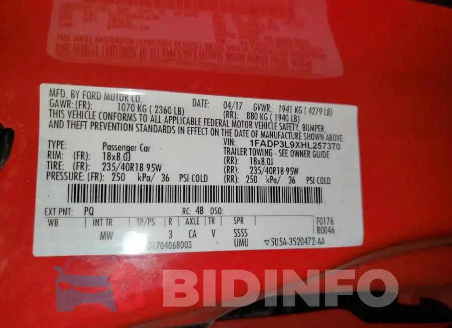 1FADP3L9XHL257370 Photo# 12