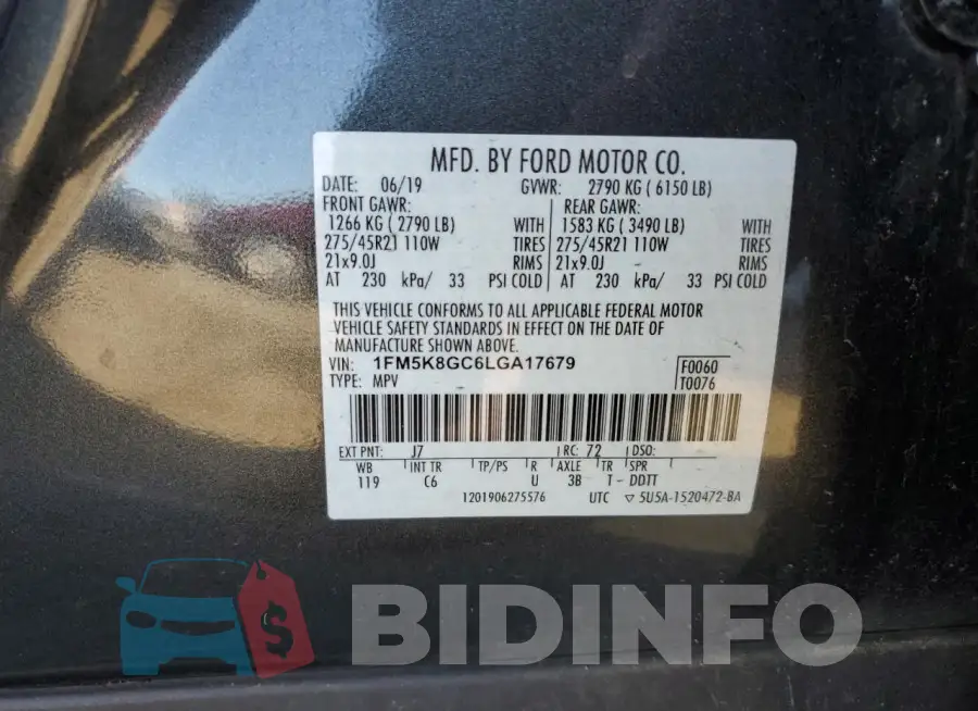 1FM5K8GC6LGA17679 Photo# 13