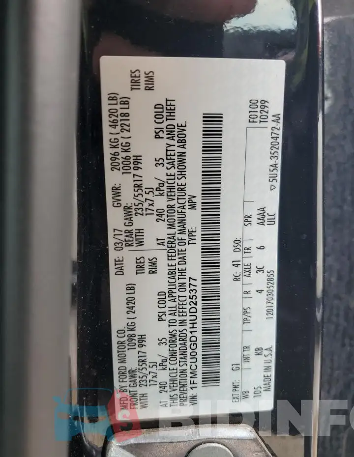 1FMCU0GD1HUD25377 Photo# 13