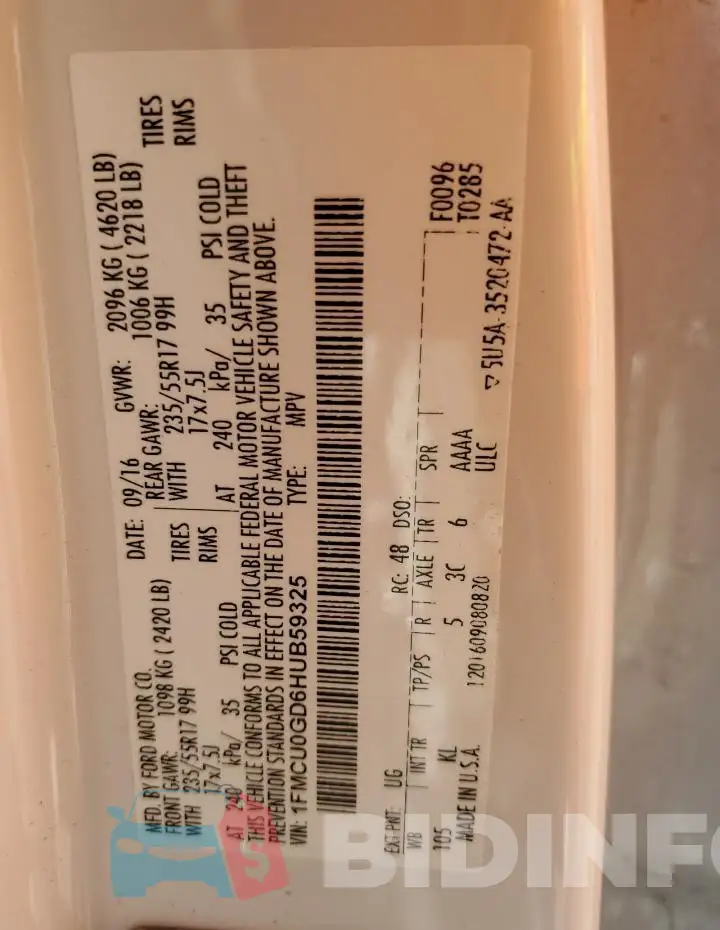 1FMCU0GD6HUB59325 Photo# 13