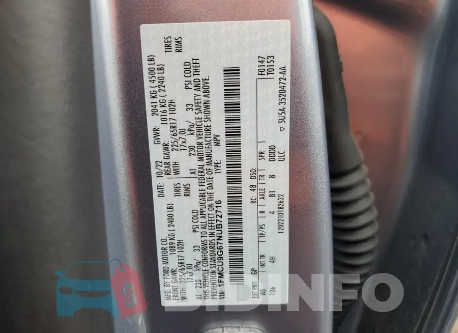 1FMCU9G67NUB72716 Photo# 13