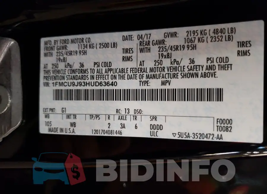 1FMCU9J93HUD63640 Photo# 14
