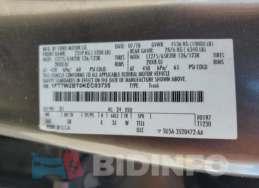 1FT7W2BT0KEC03735 Photo# 12
