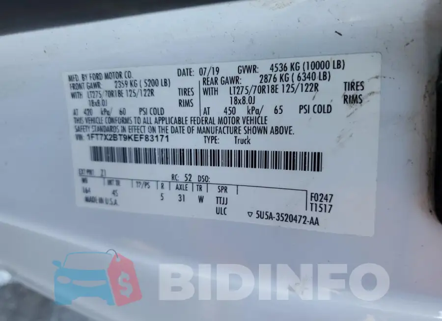 1FT7X2BT9KEF83171 Photo# 12