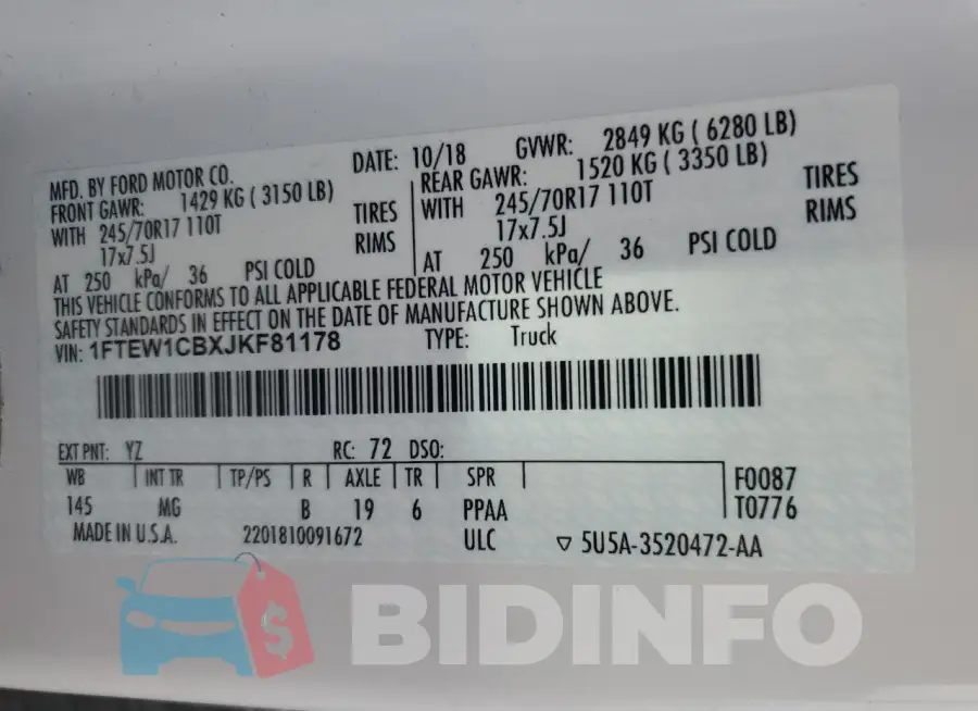 1FTEW1CBXJKF81178 Photo# 13
