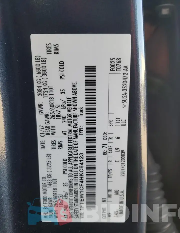 1FTEW1CF4HKC64123 Photo# 12