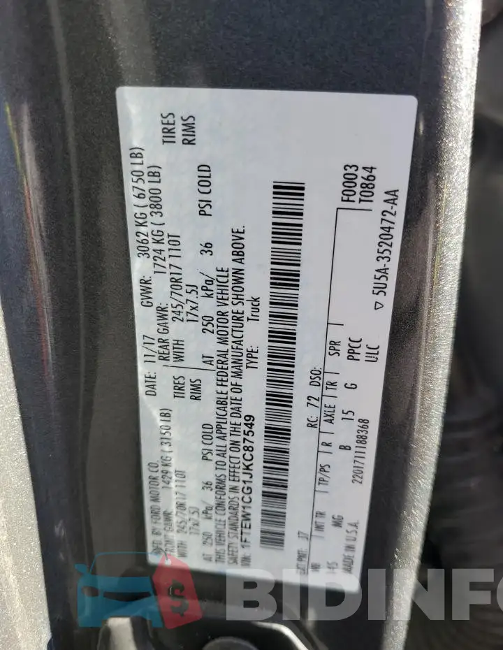 1FTEW1CG1JKC87549 Photo# 12