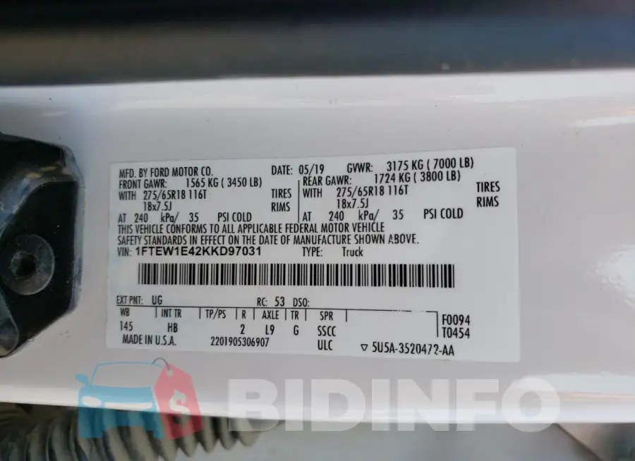 1FTEW1E42KKD97031 Photo# 12