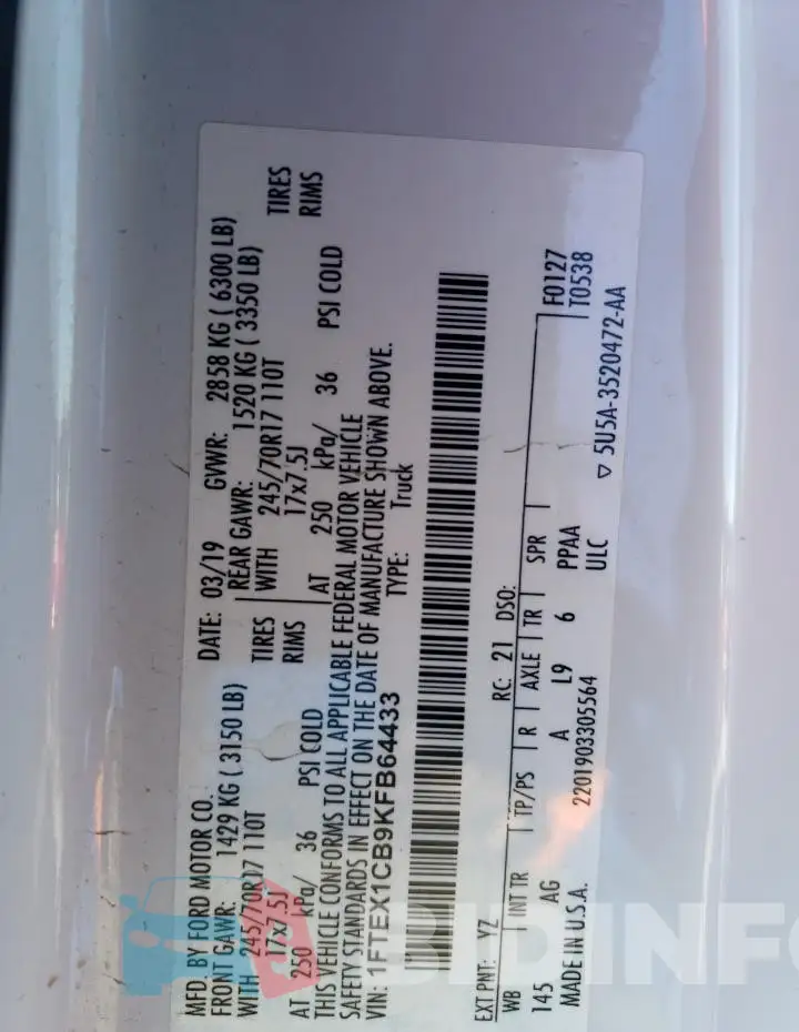 1FTEX1CB9KFB64433 Photo# 12