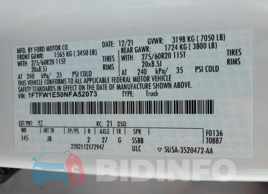 1FTFW1E50NFA52073 Photo# 12