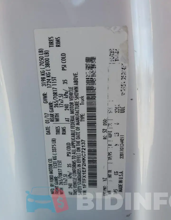 1FTFX1EF2HKC72137 Photo# 12