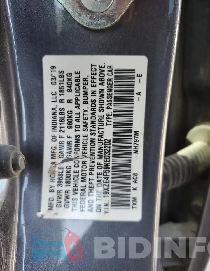 19XZE4F59KE032202 Photo# 12