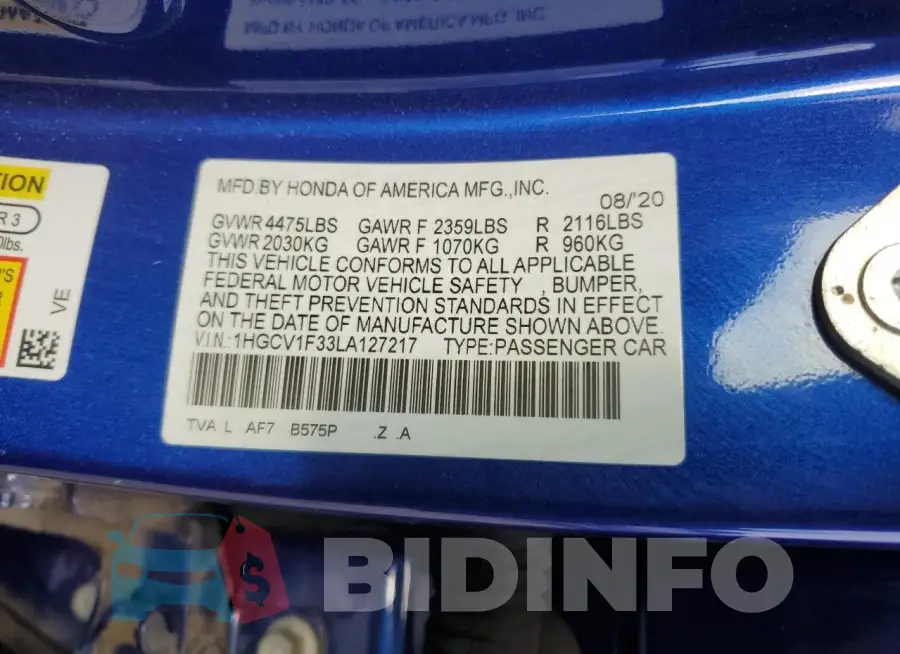 1HGCV1F33LA127217 Photo# 13