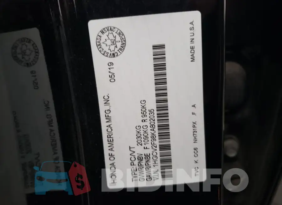 1HGCV2F98KA802035 Photo# 12