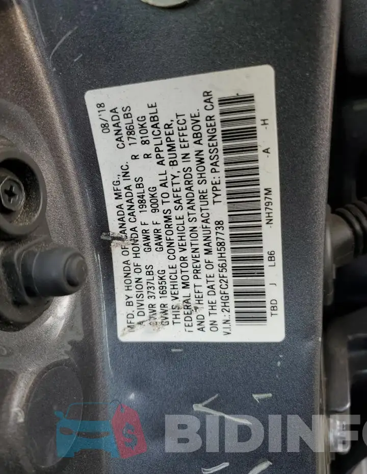 2HGFC2F56JH587738 Photo# 12