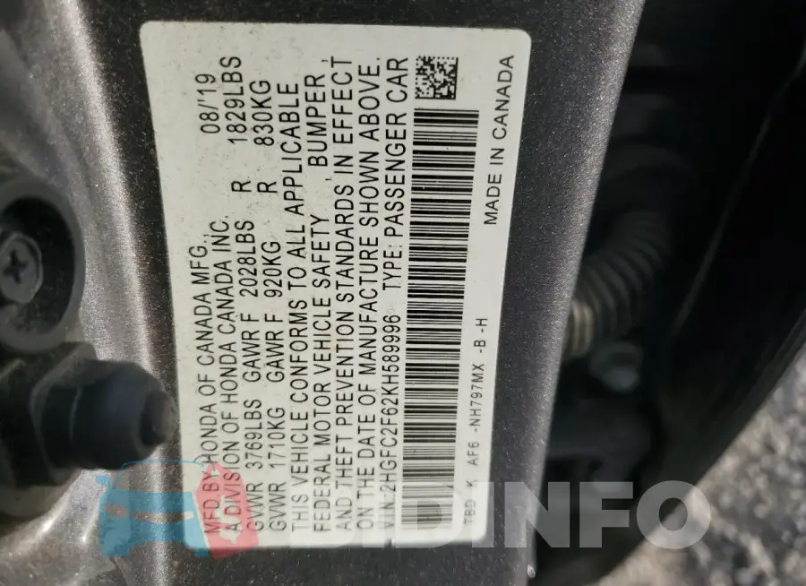 2HGFC2F62KH589996 Photo# 12