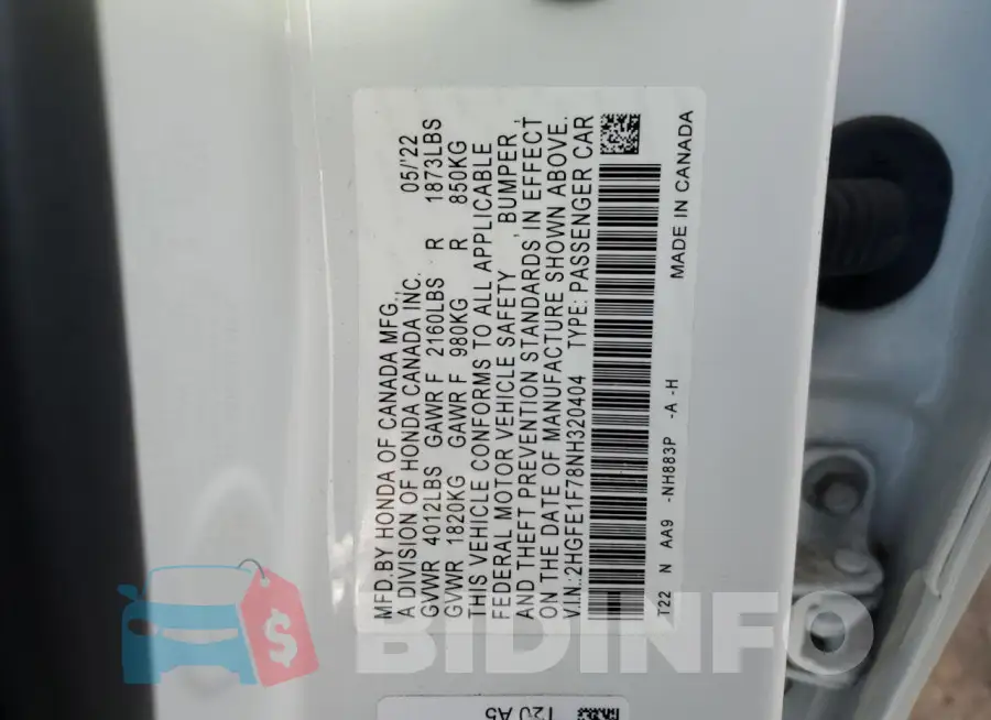 2HGFE1F78NH320404 Photo# 12