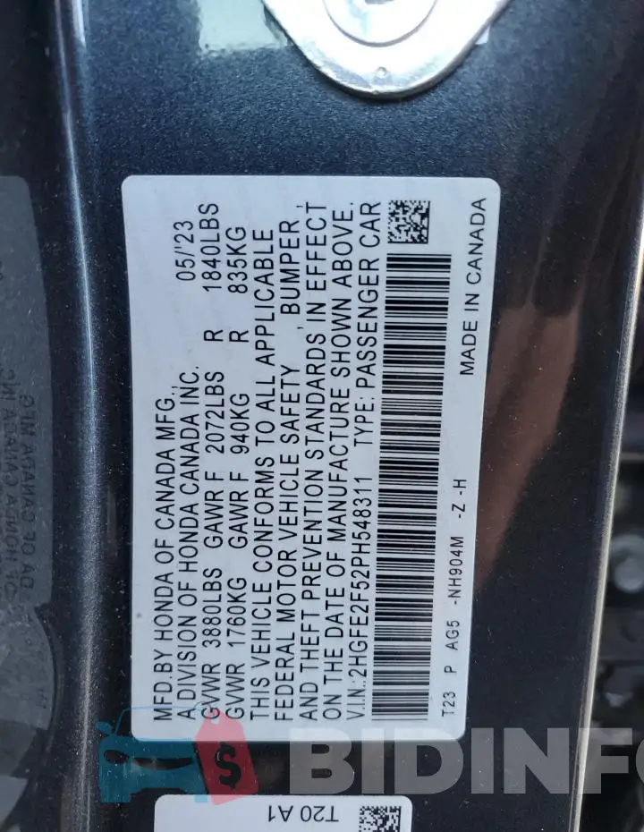 2HGFE2F52PH548311 Photo# 12