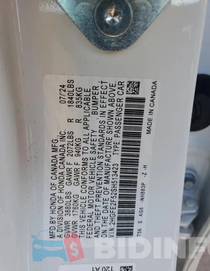 2HGFE2F52SH513423 Photo# 12
