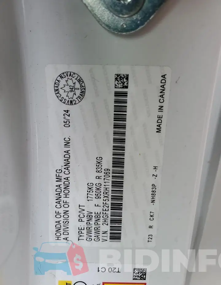 2HGFE2F5XRH117069 Photo# 12