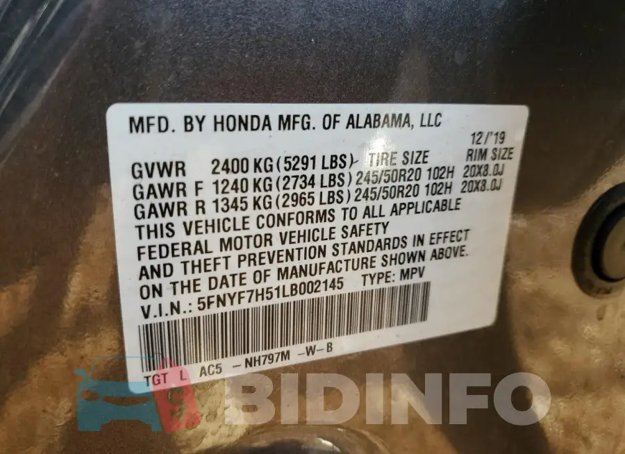 5FNYF7H51LB002145 Photo# 14