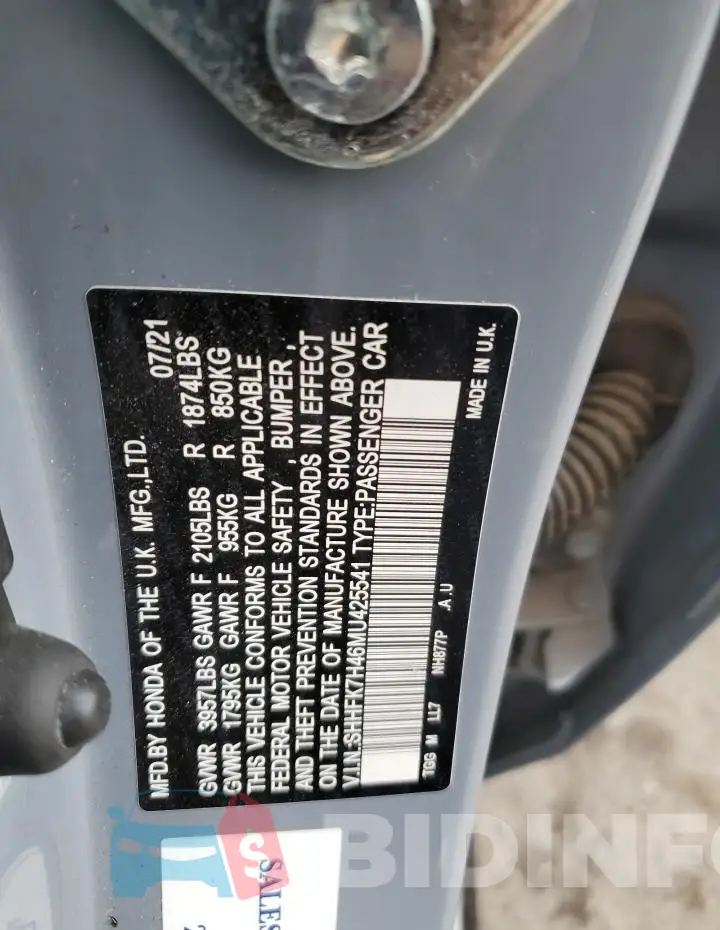 SHHFK7H46MU425541 Photo# 13