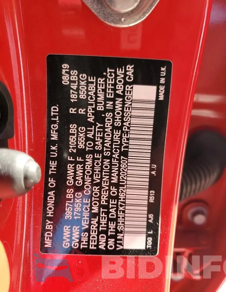 SHHFK7H62LU202607 Photo# 12