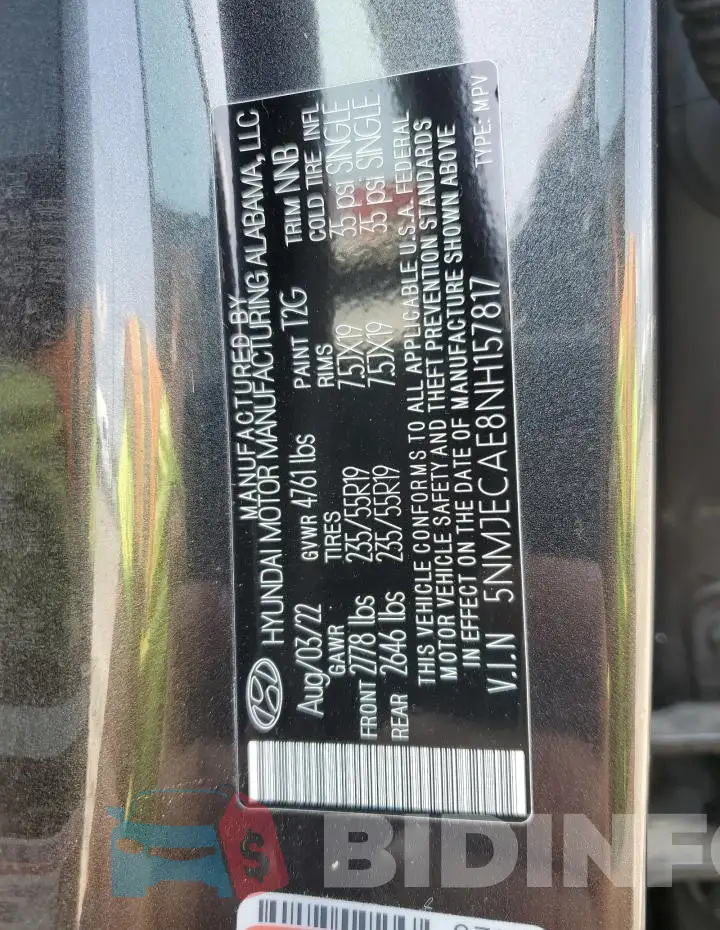 5NMJECAE8NH157817 Photo# 12