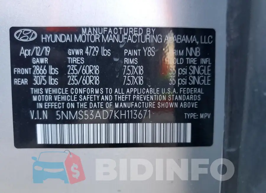5NMS53AD7KH113671 Photo# 13