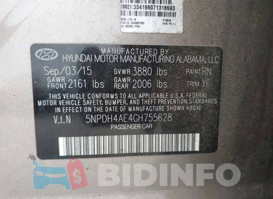 5NPDH4AE4GH755628 Photo# 12
