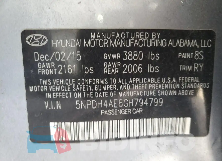5NPDH4AE6GH794799 Photo# 12