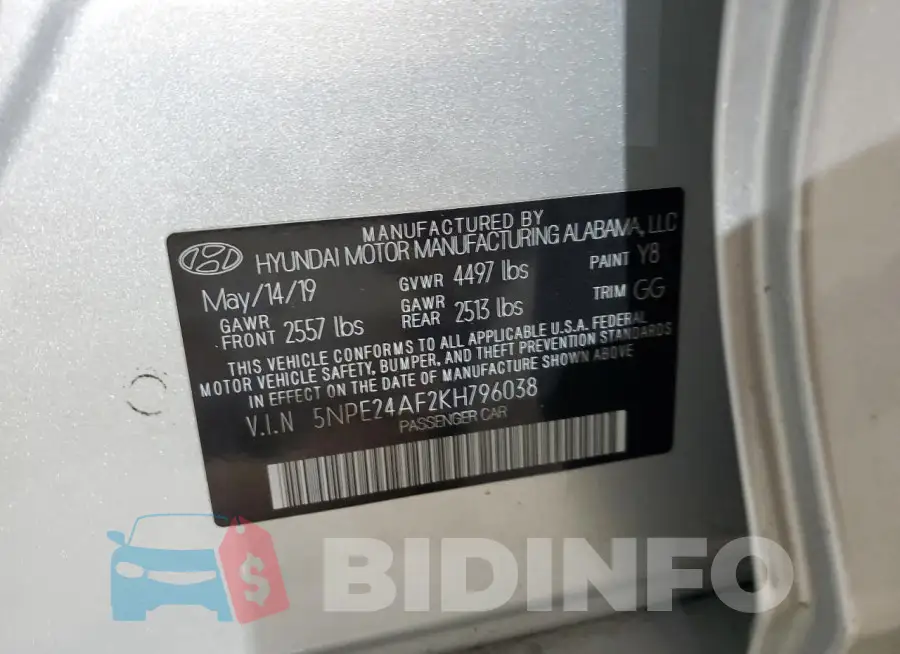 5NPE24AF2KH796038 Photo# 12