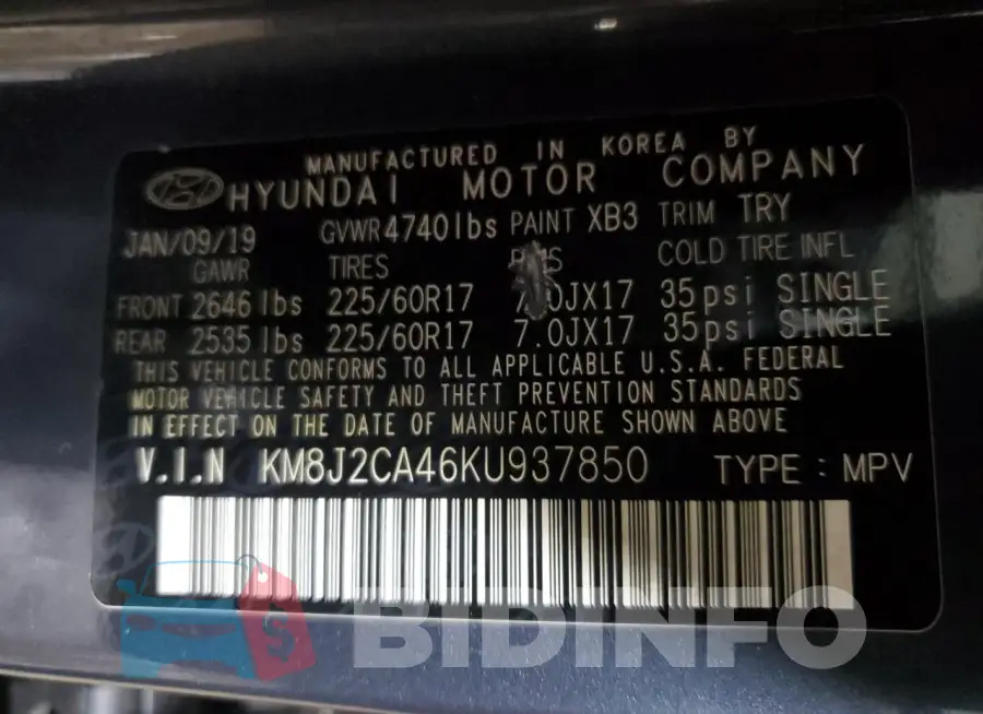 KM8J2CA46KU937850 Photo# 13